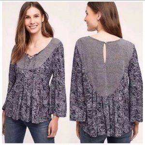 Anthropologie Akemi Kin Marcella Blue Purple Peasant  Swing Top Blouse Boho